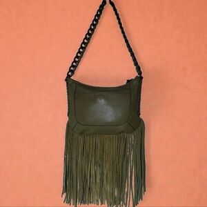 Aimee Kestenberg Take Me Out Fring Olive Green Bag 100% Leather